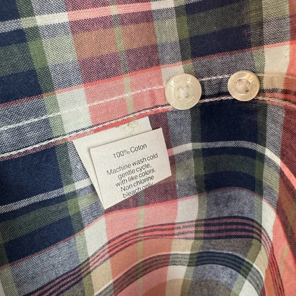 J. Crew‎ Men Large Pink Blue Summer Plaid Button Down Long Sleeve Shirt Cotton